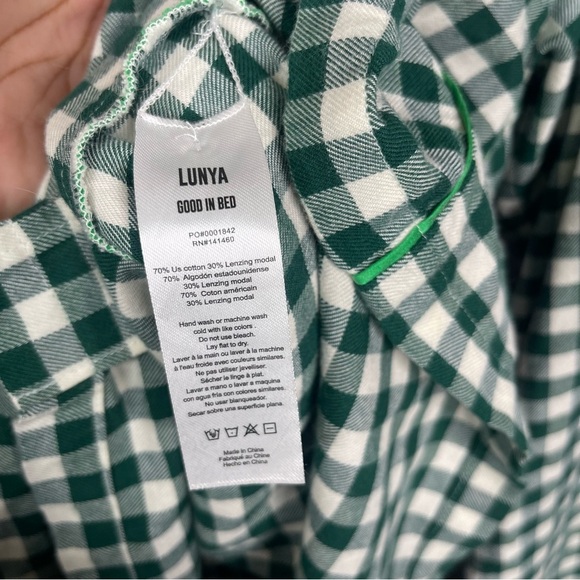 Lunya Lahgo Brushed Flannel Long Sleeve Pant Set In Verdant Check Green Men's M - Picture 10 of 12